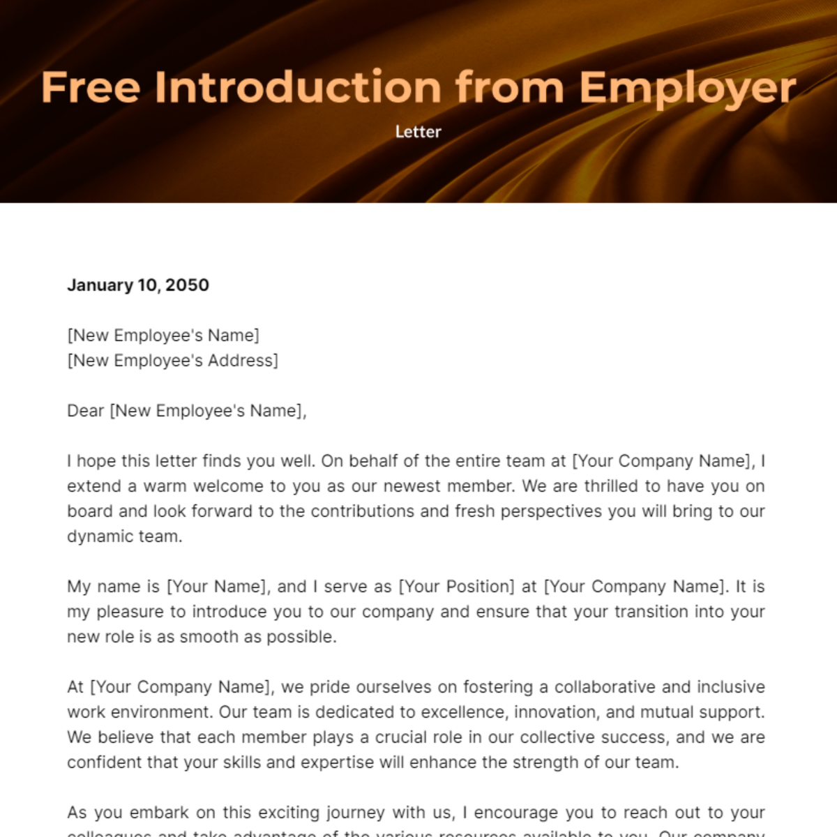 Introduction Letter from Employer Template