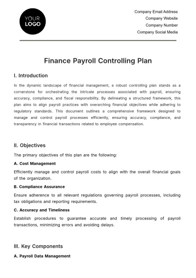 Free Finance Payroll Controlling Plan Template to Edit Online