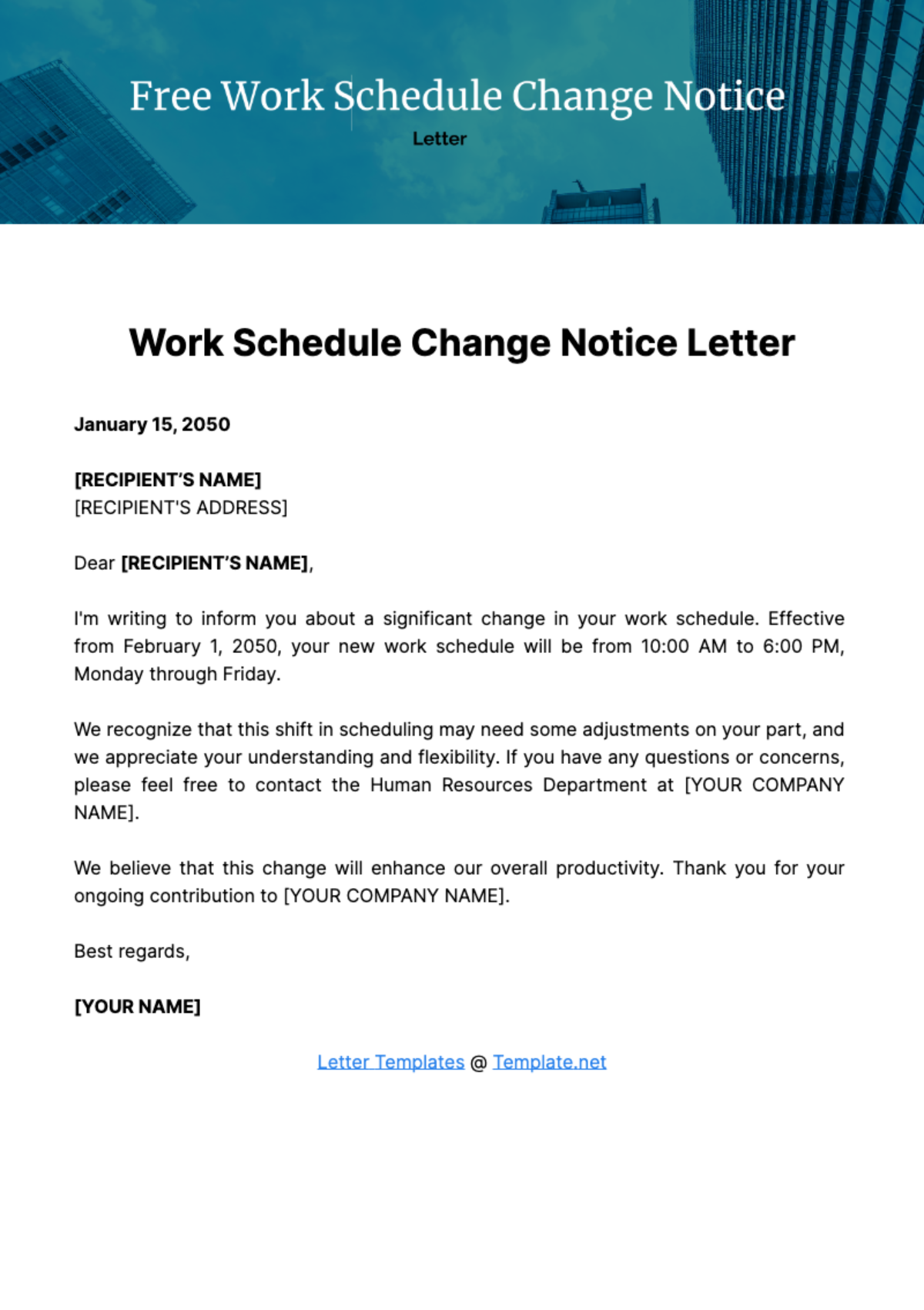 Free Work Schedule Change Notice Letter Template