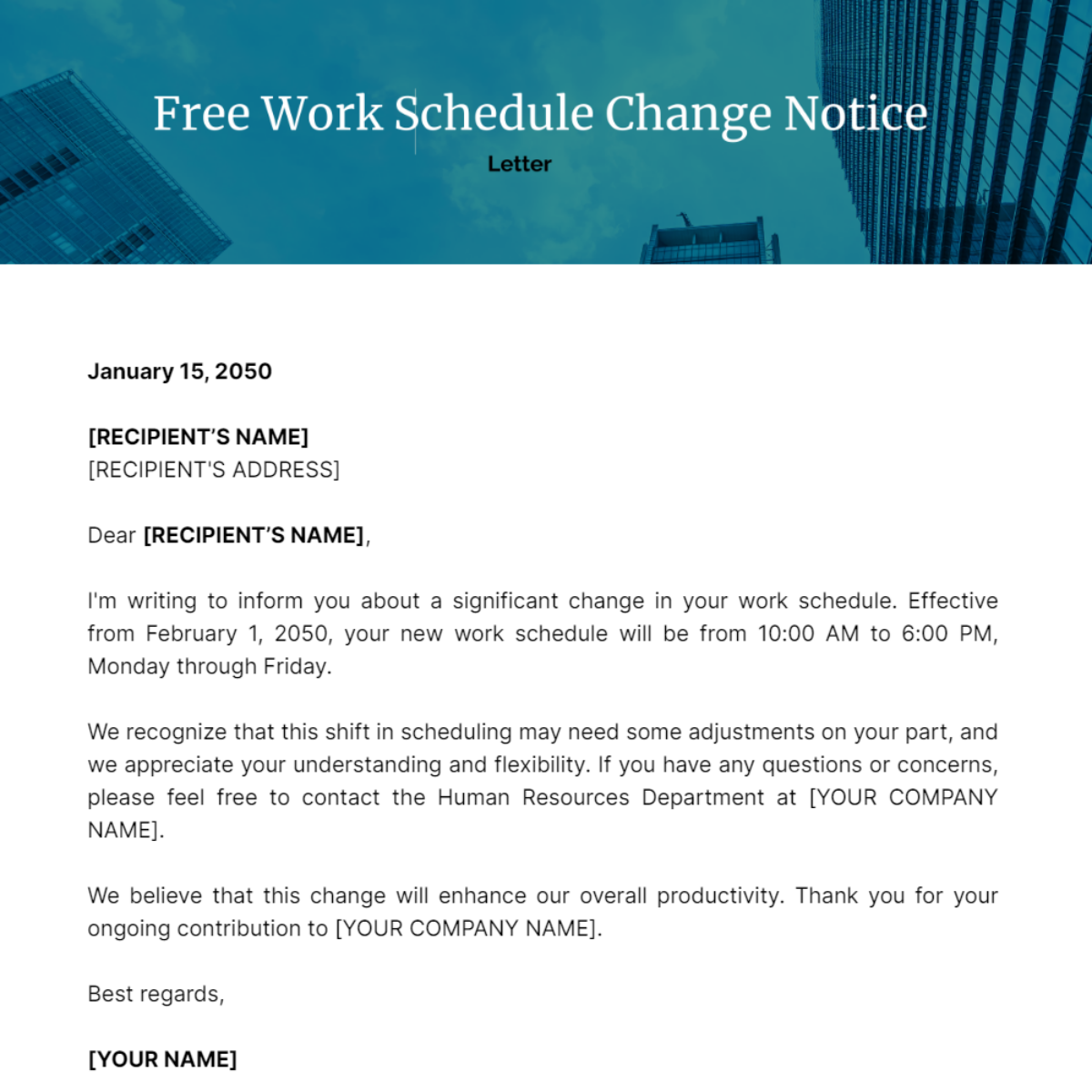 Work Schedule Change Notice Letter Template