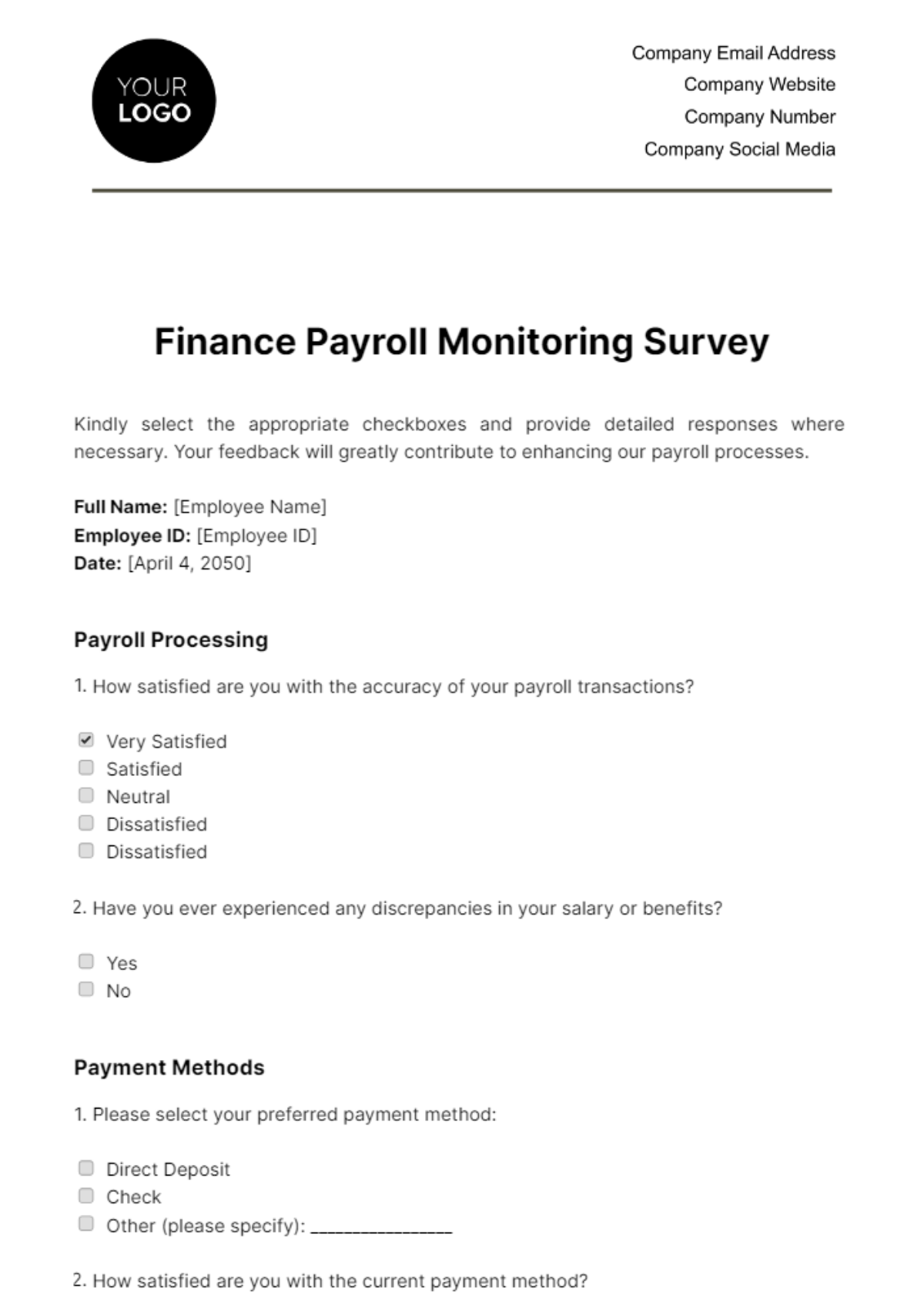 Free Finance Payroll Monitoring Survey Template