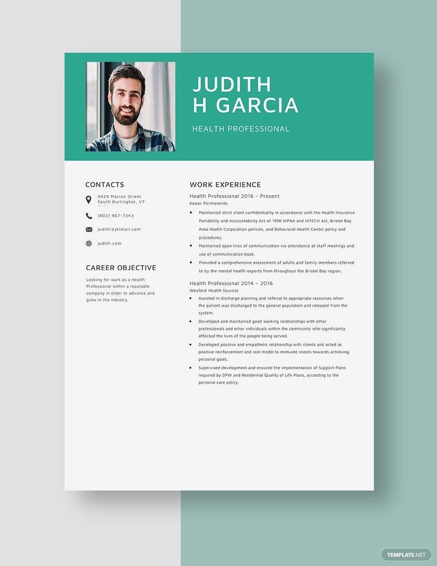 Health Professional Resume Template