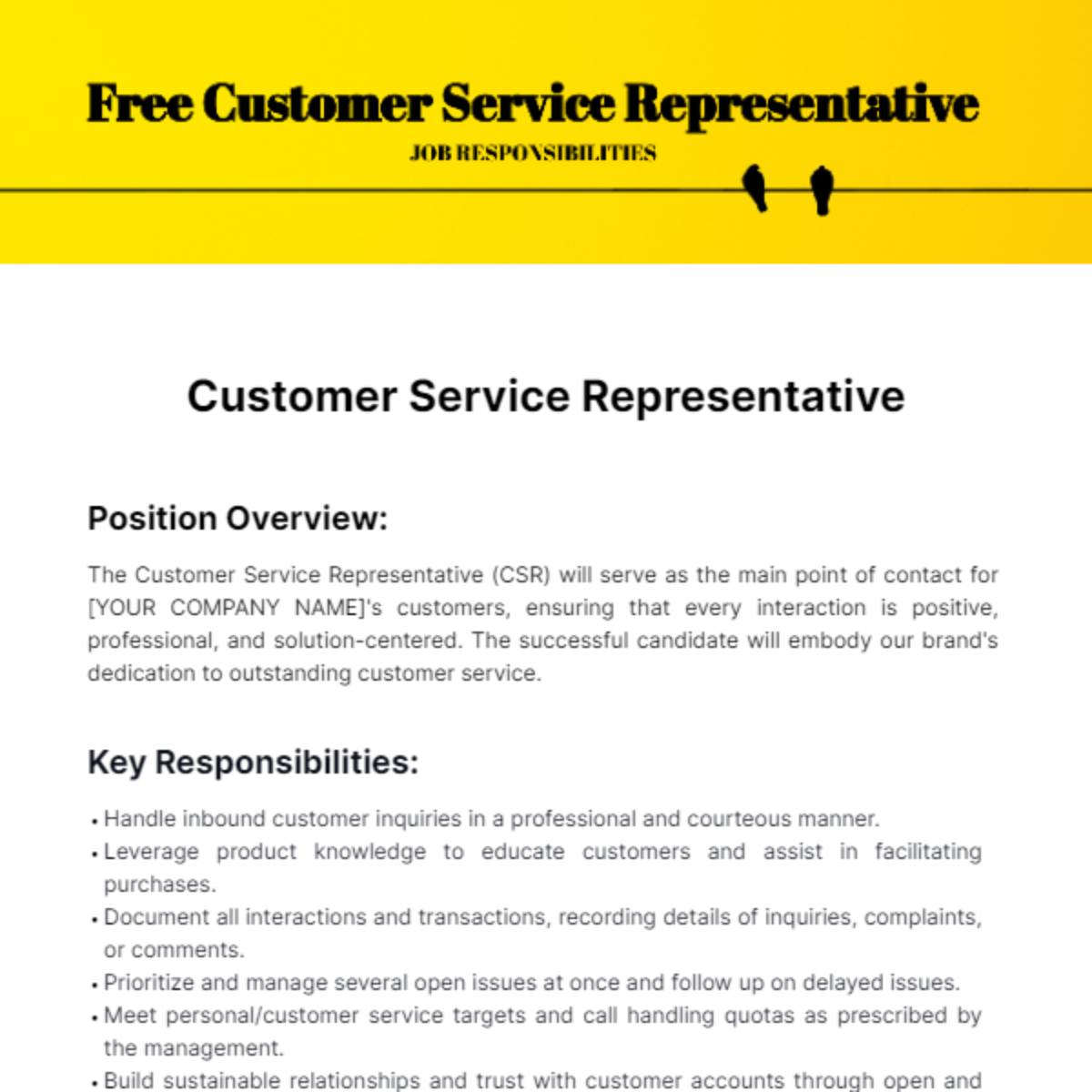 Free Customer Service Representative Job Responsibilities Template