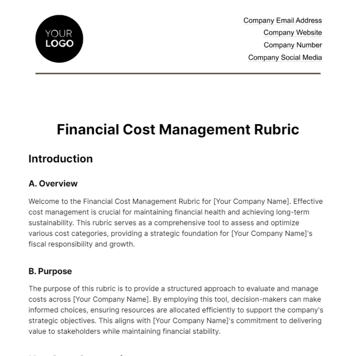 Financial Cost Management Rubric Template