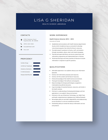 Health Science Librarian Resume  Template