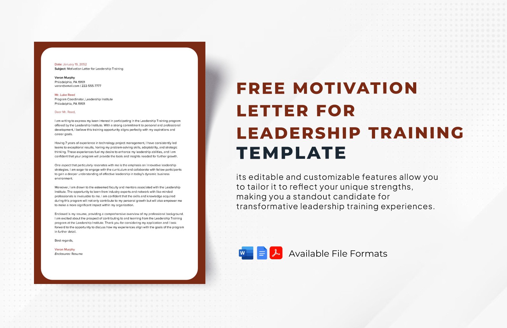 Motivation Letter for Leadership Training Template