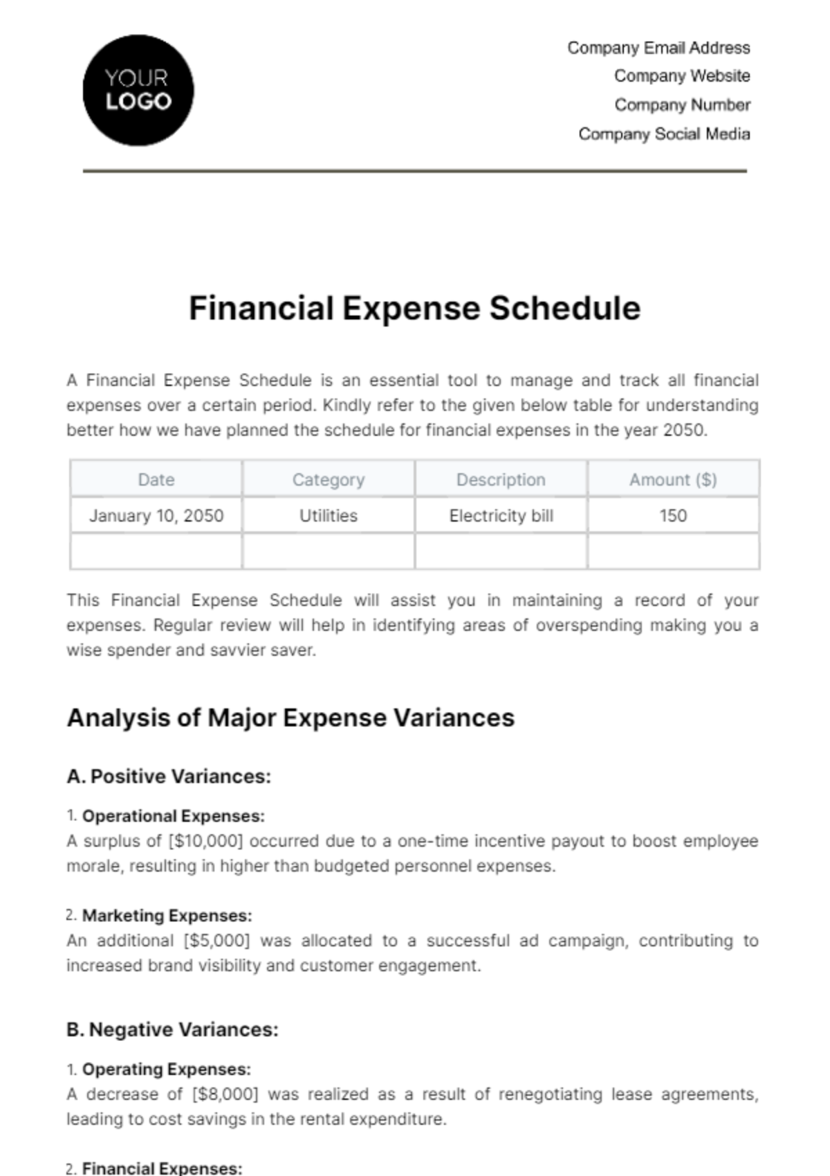 Free Financial Expense Schedule Template