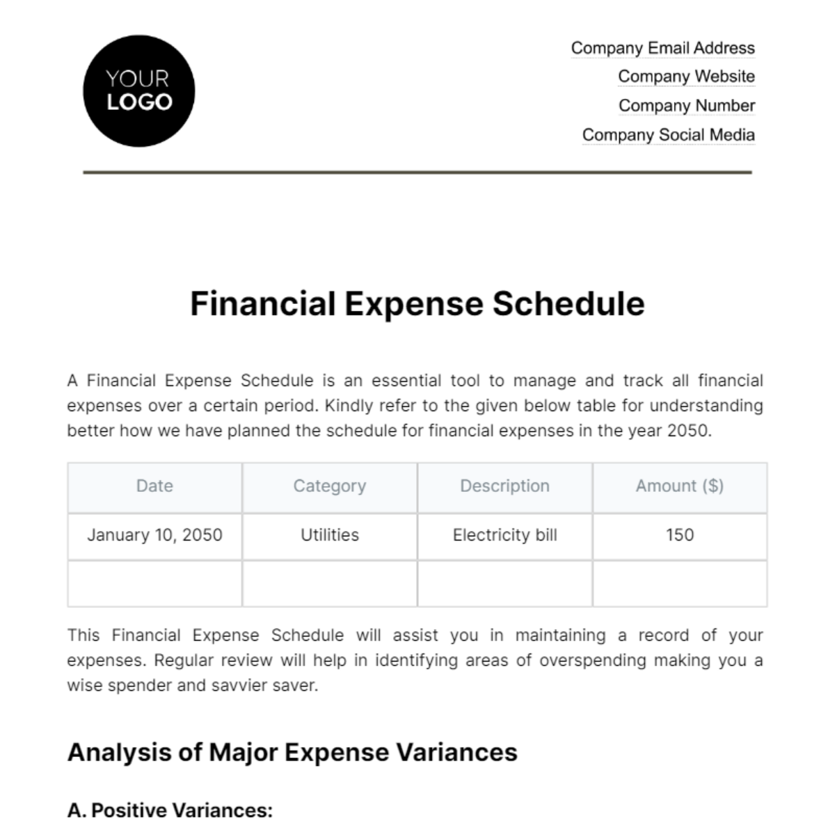 Financial Expense Schedule Template