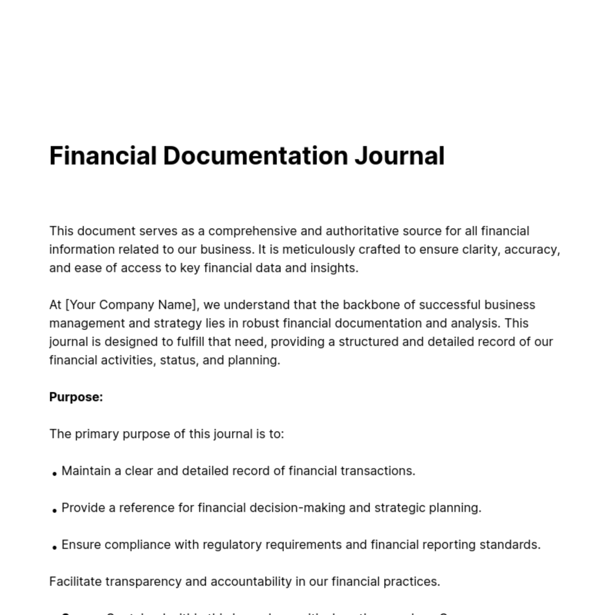 Financial Documentation Journal Template