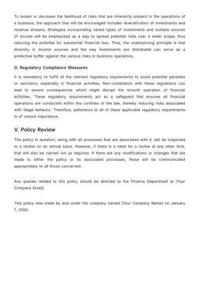 Free Finance Internal Control Policy Outline Template to Edit Online