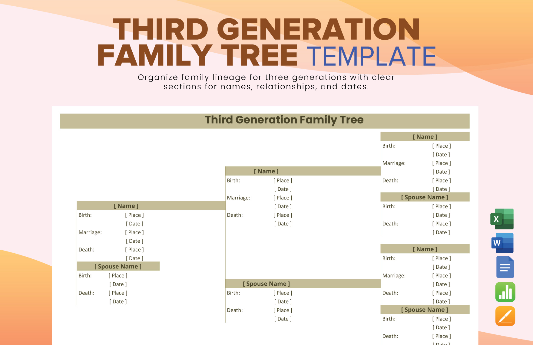 Third Generation Family Tree Template in Word, Google Docs, Excel, Apple Pages, Apple Numbers