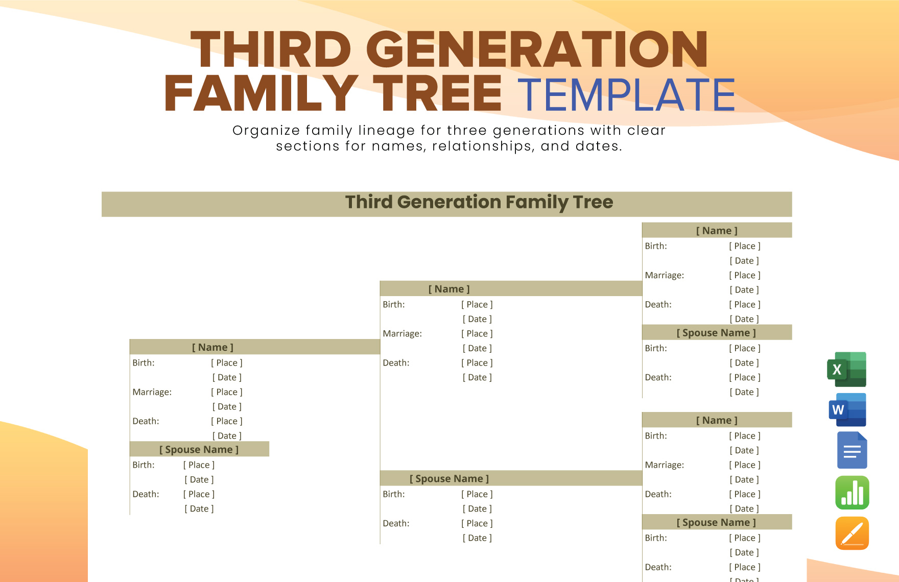 Third Generation Family Tree Template in Word, Google Docs, Excel, Apple Pages, Apple Numbers