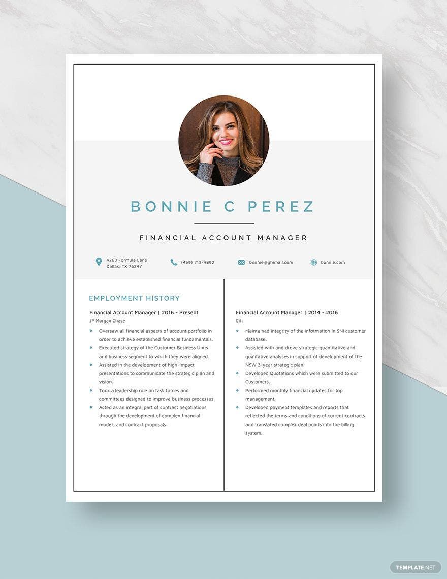 Free Financial Account Manager Resume Template