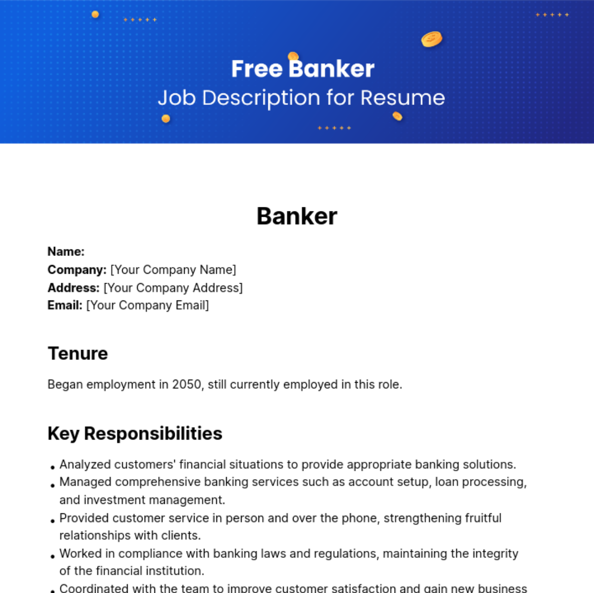 Banker Job Description for Resume Template