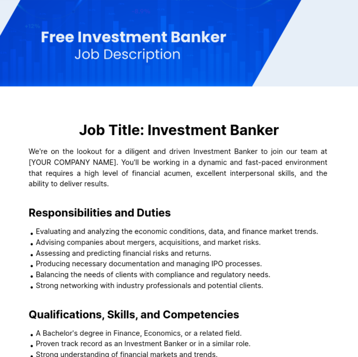 Investment Banker Job Description Template