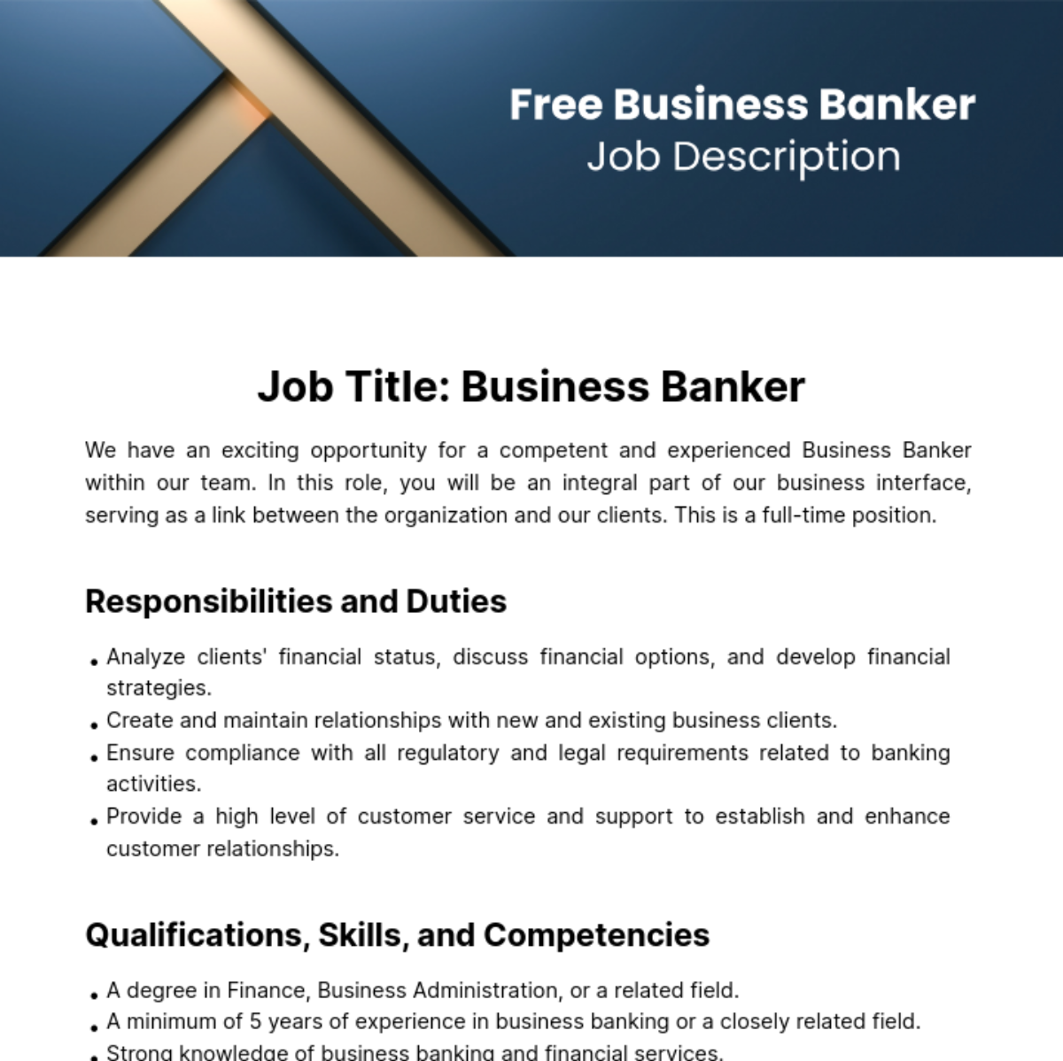 Business Banker Job Description Template