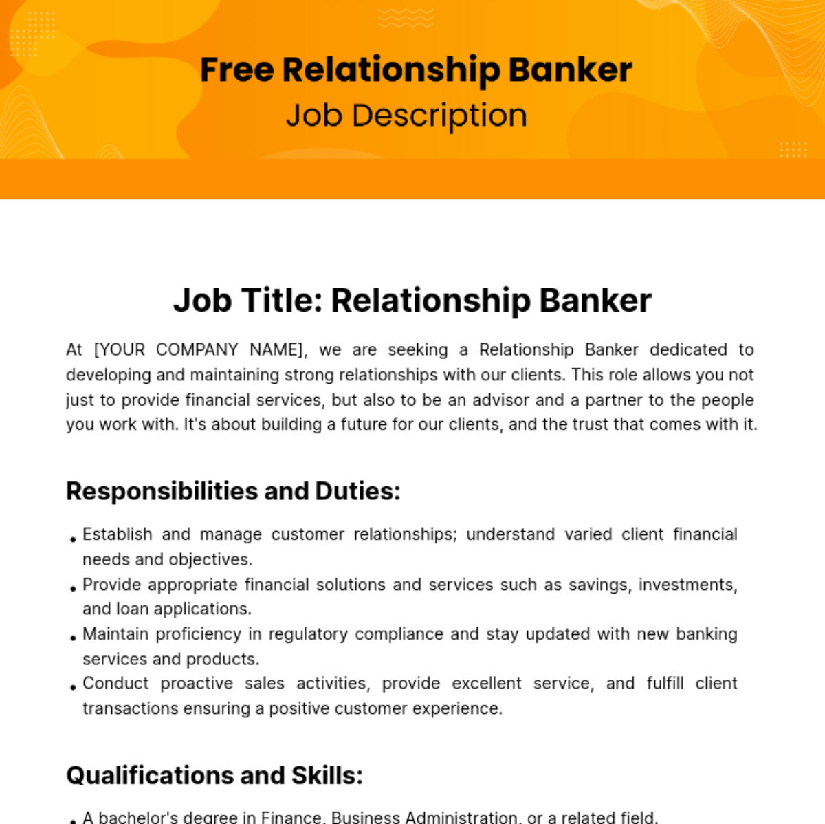 Relationship Banker Job Description Template