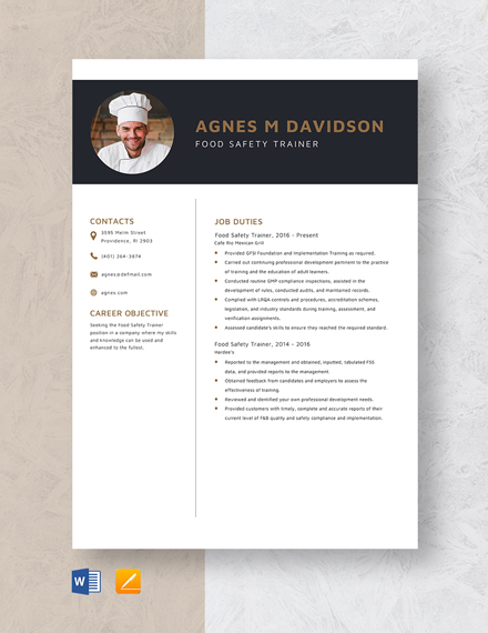 free-food-safety-trainer-resume-template-word-apple-pages-template