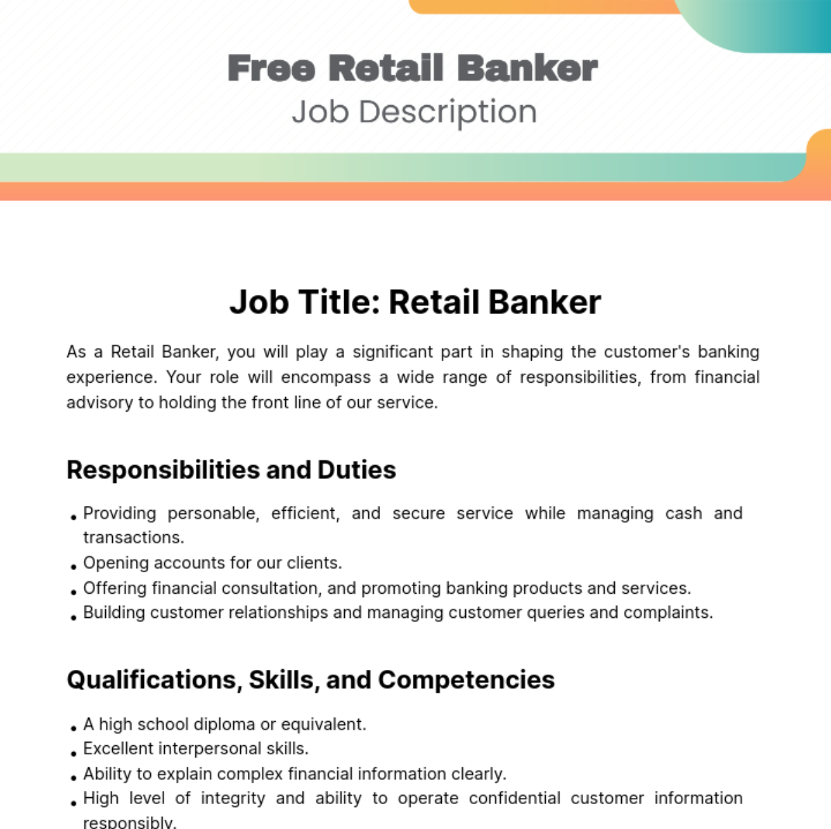 Free Retail Banker Job Description Template