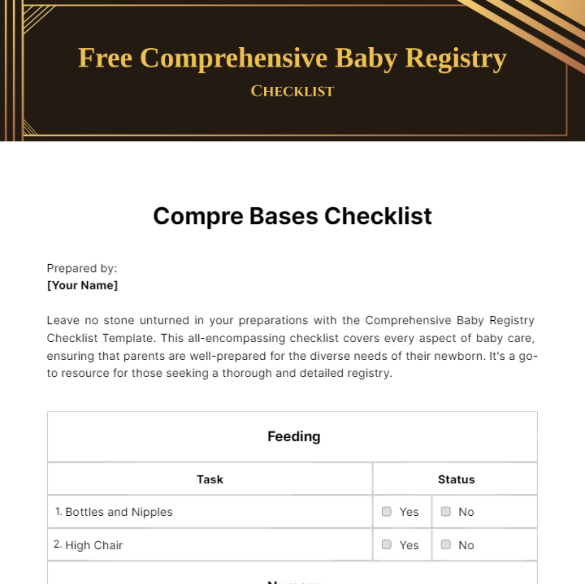 Free Comprehensive Baby Registry Checklist Template