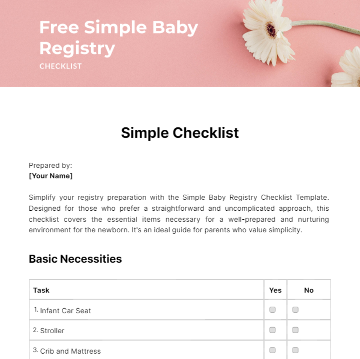 Simple Baby Registry Checklist Template