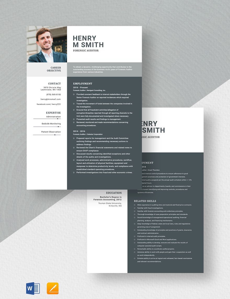 Forensic Auditor Resume template