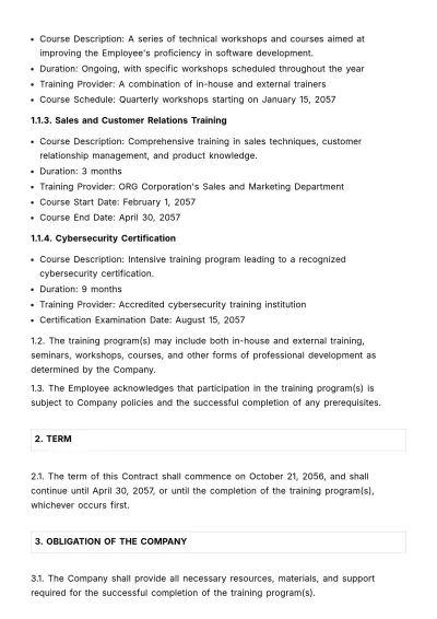 Free Employee Training Contract HR Template to Edit Online