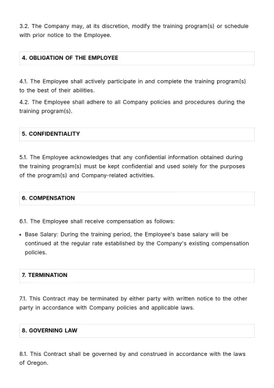 Free Employee Training Contract HR Template to Edit Online