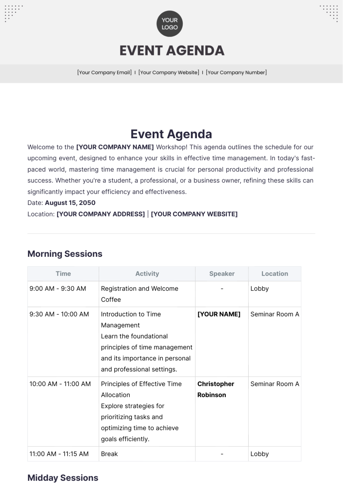 Event Agenda  Template - Edit Online & Download