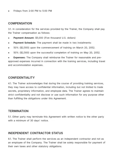 Free Trainer Contract Agreement HR Template to Edit Online