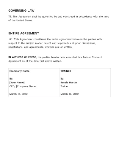 Free Trainer Contract Agreement HR Template to Edit Online