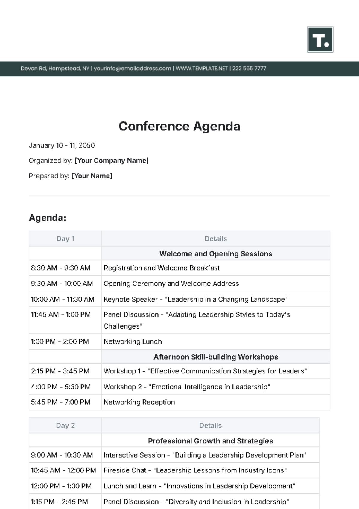 Conference Agenda Template - Edit Online & Download