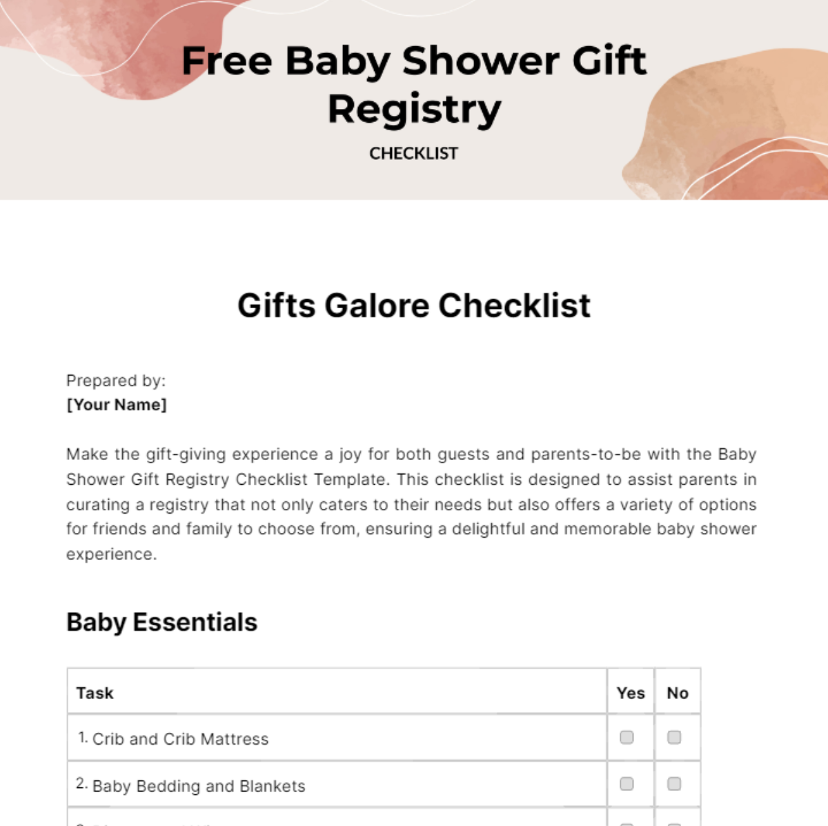 Free Baby Shower Gift Registry Checklist Template