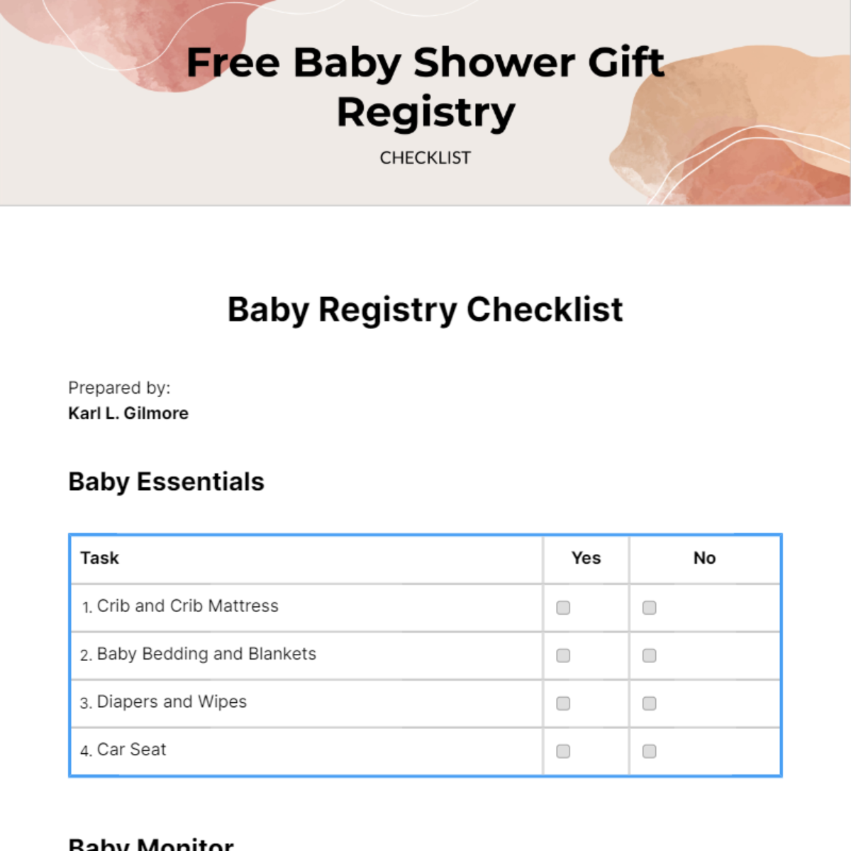 FREE Baby Registry Checklist Templates & Examples Edit Online