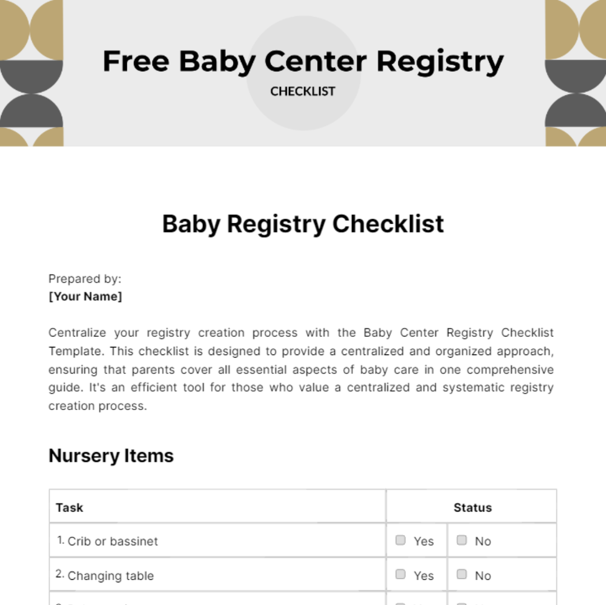 Free Baby Center Registry Checklist Template