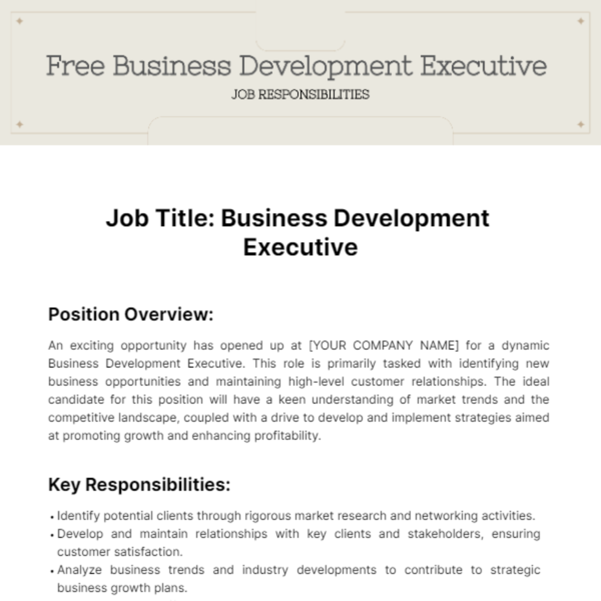 Free Business Development Executive Job Responsibilities Template