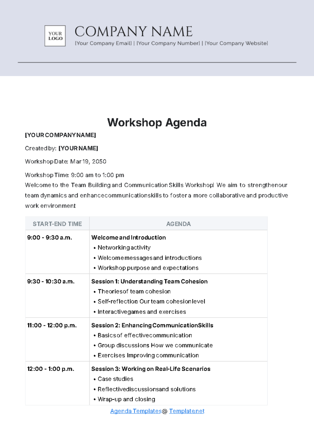 Workshop Agenda Template - Edit Online & Download