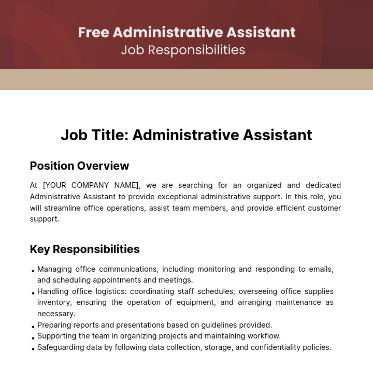 Administrative Assistant Job Responsibilities Template