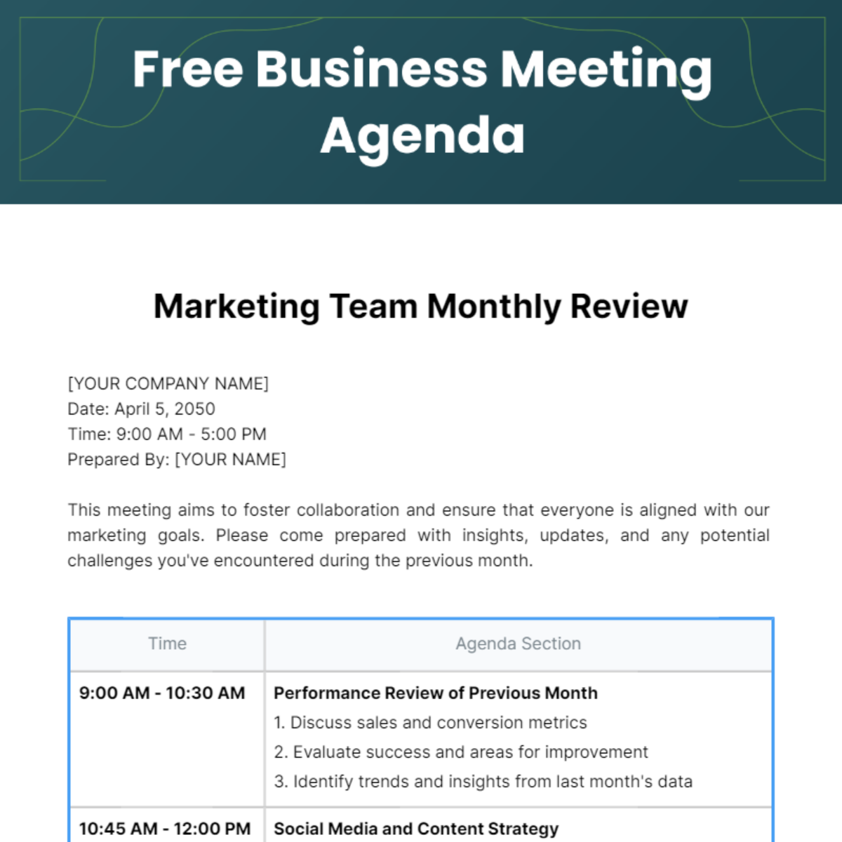 Business Meeting Agenda  Template