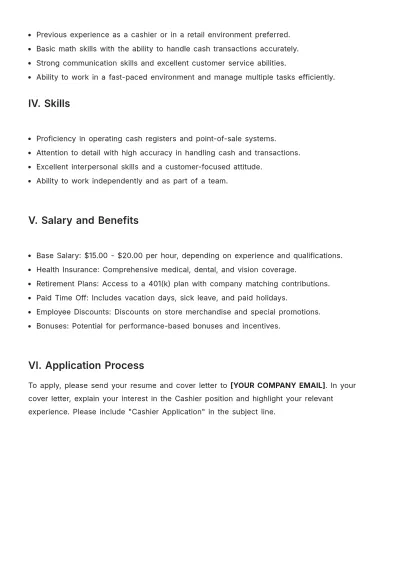 Free Cashier Job Responsibilities Template to Edit Online