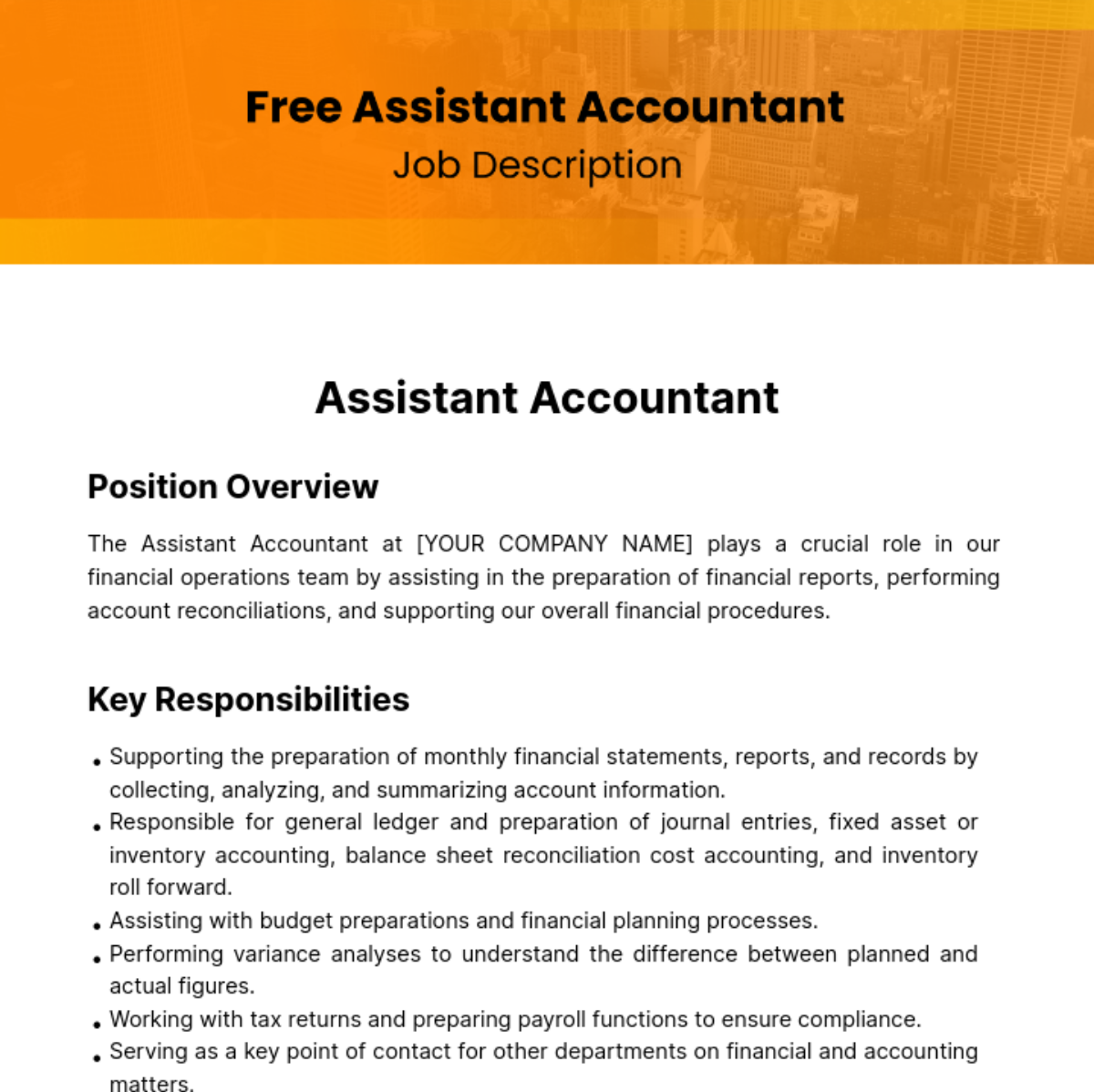 Free Assistant Accountant Job Responsibilities Template