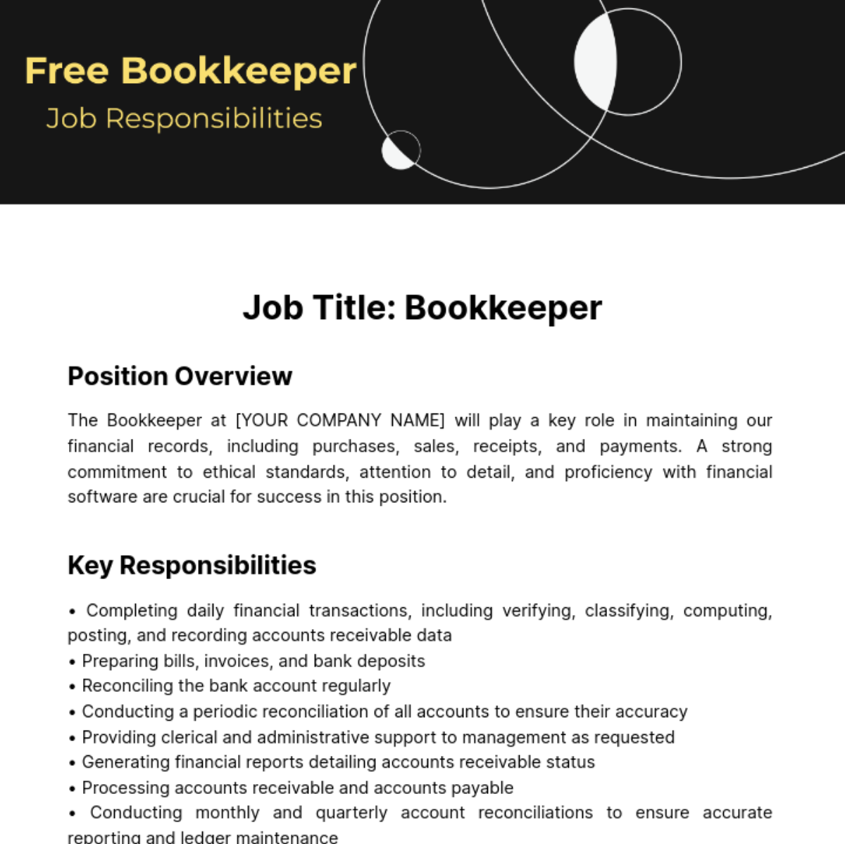 Free Bookkeeper Job Responsibilities Template