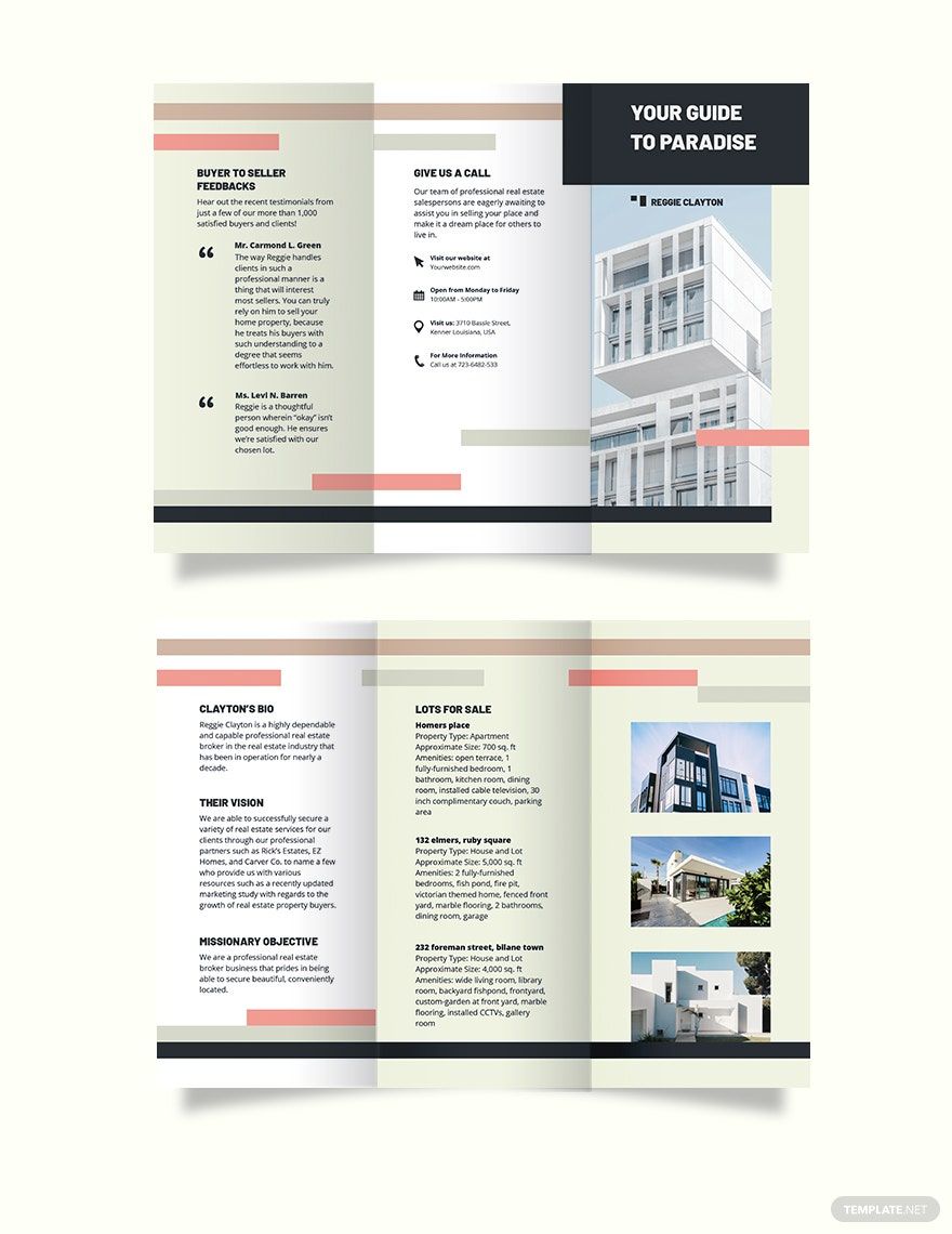 Professional Real Estate Broker Agent/Agency Tri-Fold Brochure Template