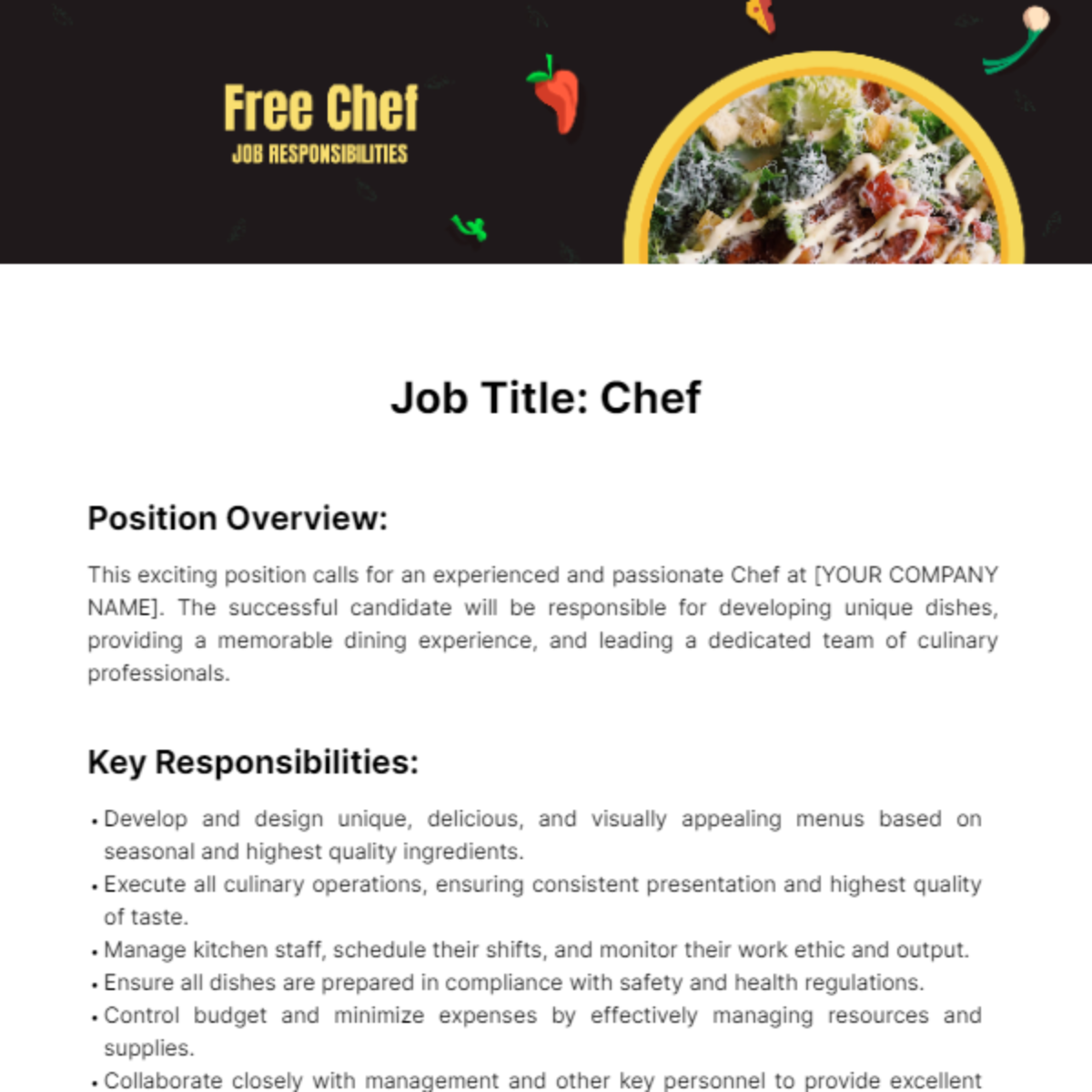 Chef Job Responsibilities Template