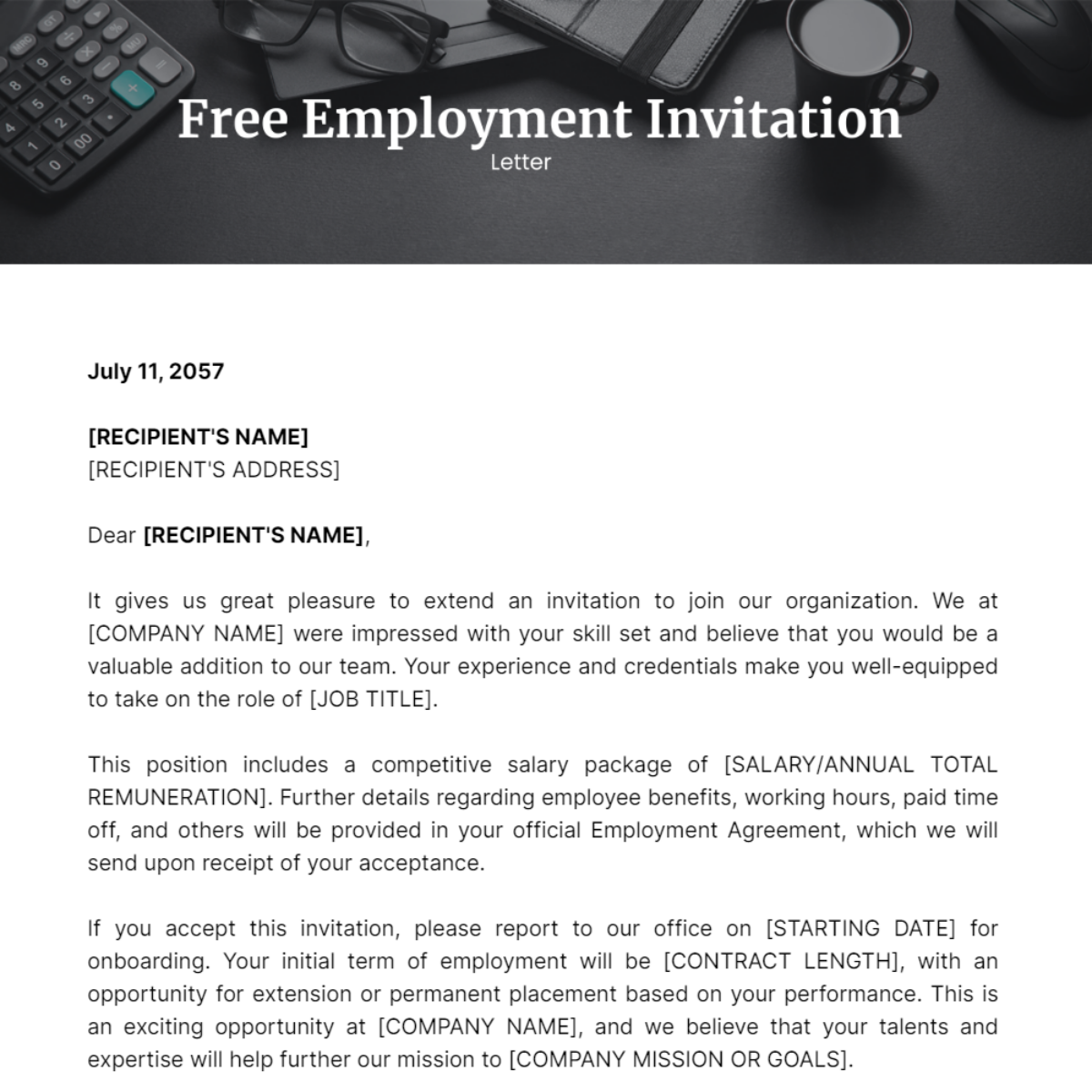 Employment Invitation Letter Template