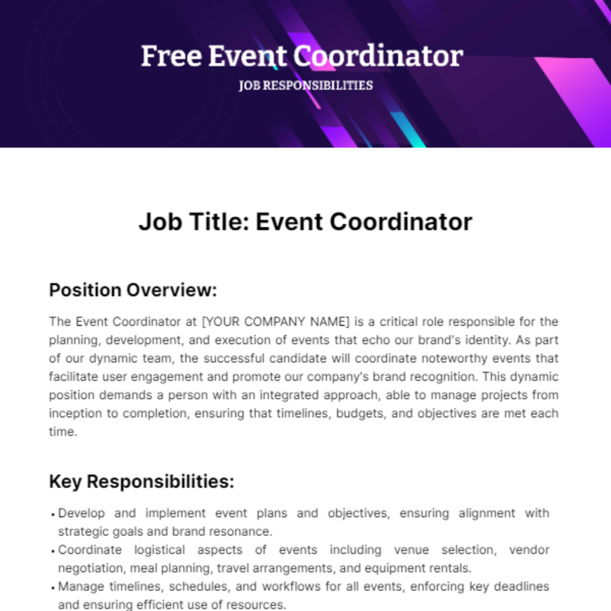 Free Event Coordinator Job Responsibilities Template