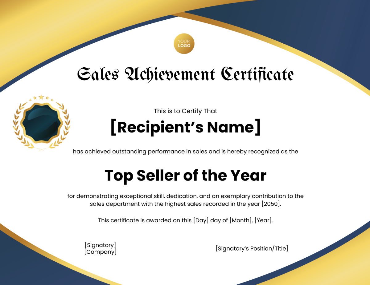 Sales Achievement Certificate Template