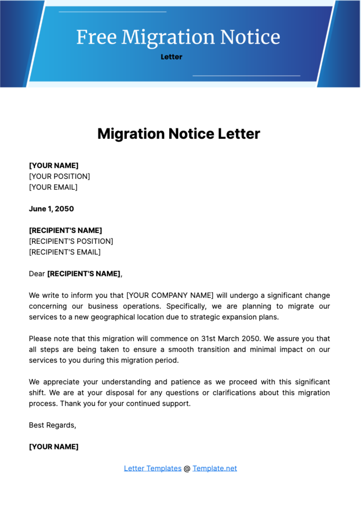 Free Migration Notice Letter Template