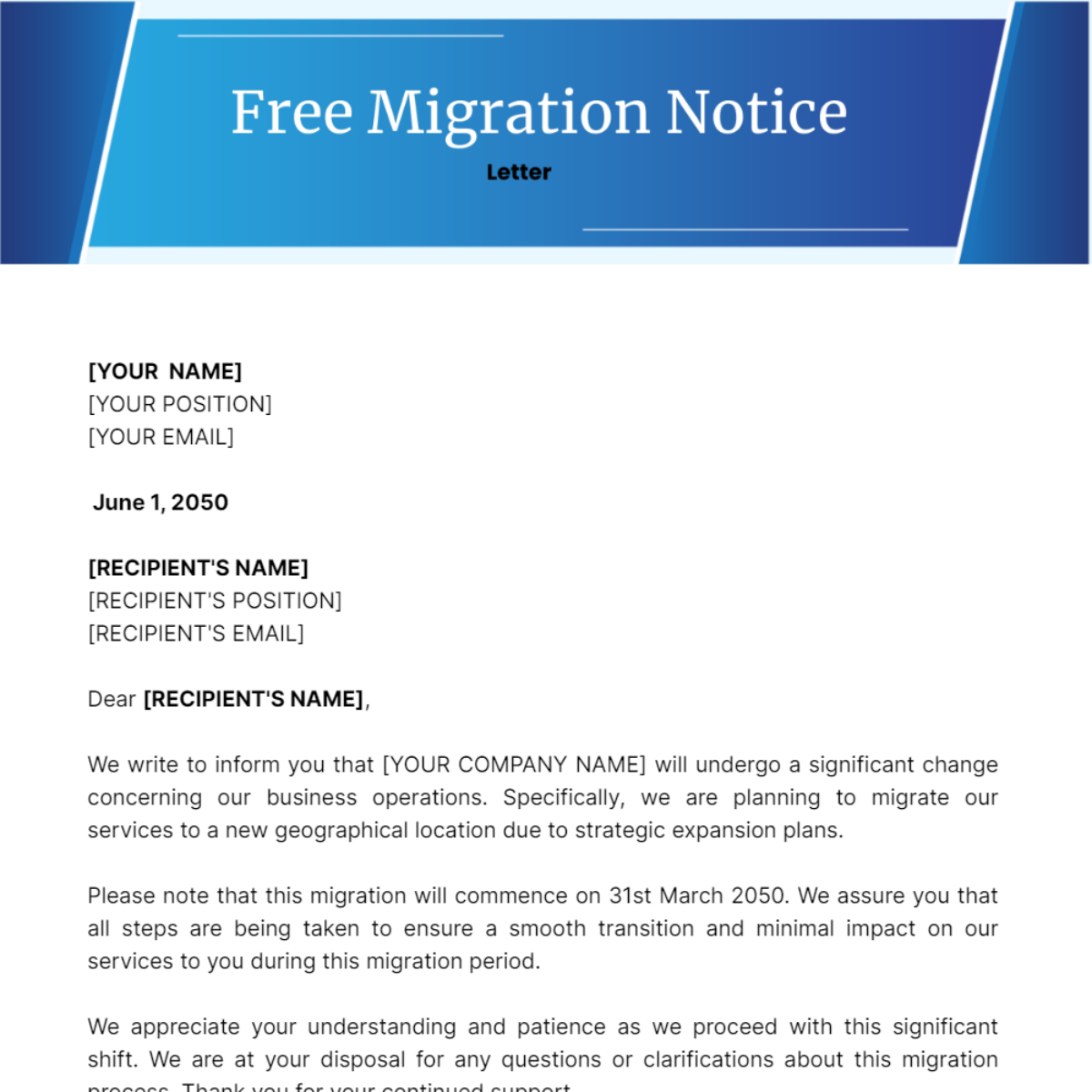 Migration Notice Letter Template
