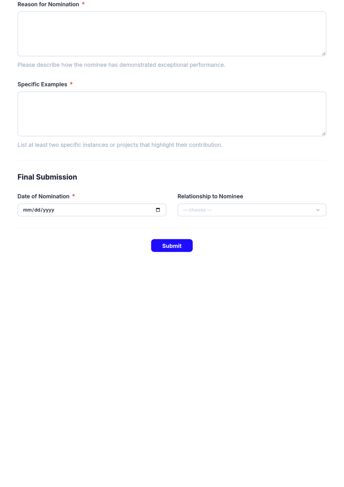 Free Employee Award Nomination Form HR Template & AI Maker Free Employee Award Nomination Form HR Template & AI Maker
